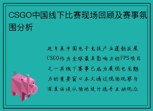 CSGO中国线下比赛现场回顾及赛事氛围分析